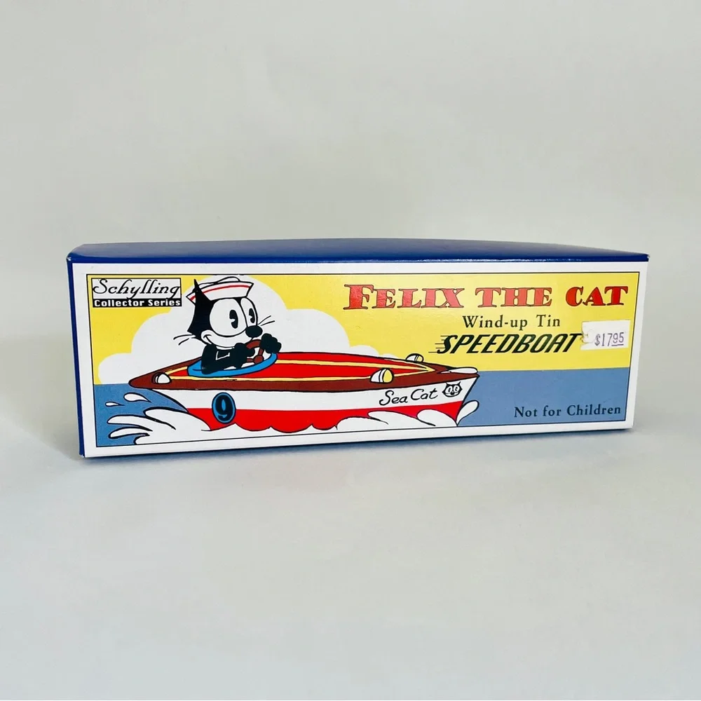 Schylling Felix the Cat Tin Speedboat Toy Red and Blue